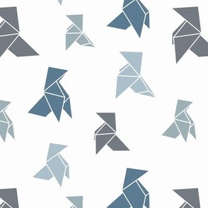 Monochrome blue origami paper birds