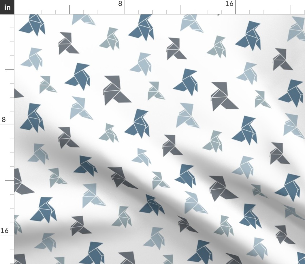 Monochrome blue origami paper birds