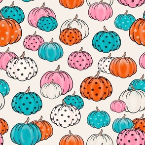 Large Scale Fancy Pumpkins in Polkadot Pink Orange Teal and White
