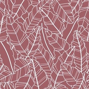 Overlapping terracotta leaves - line artwork dense foliage pattern