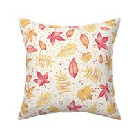 Large Scale Fall Breeze Autumn Leaves Coral Tan and Ivory Floating Leaves on Ivory