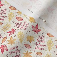 Small Scale Fall Breeze Autumn Leaves Coral Tan and Ivory Floating Leaves on Ivory