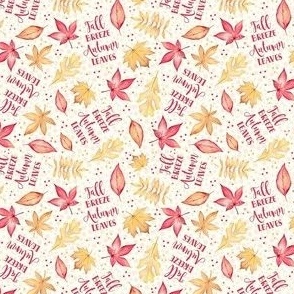 Small Scale Fall Breeze Autumn Leaves Coral Tan and Ivory Floating Leaves on Ivory