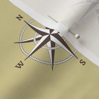 3" compass rose and rope in brown and white on tan
