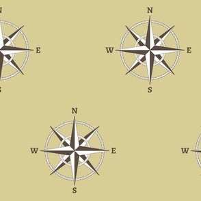 3" compass rose and rope in brown and white on tan