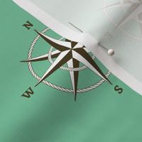 3" compass rose and rope in bronze and white on aqua green