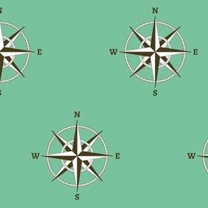 3" compass rose and rope in bronze and white on aqua green