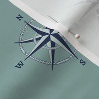3" compass rose and rope in navy on aqua