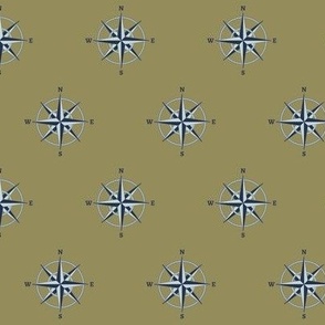 1.5" compass rose and rope in navy and greyed aqua on tan