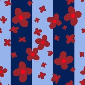 Medium - Bold Minimalism - Rust Flowers on Blue Stripes