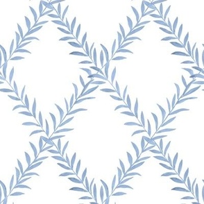 Small Leafy Trellis Blue on White, 