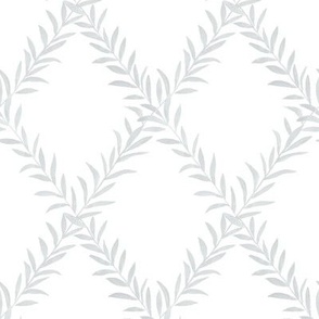Small Leafy Trellis Gray on White