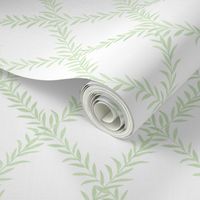 Small Leafy Trellis  Soft Green on White 