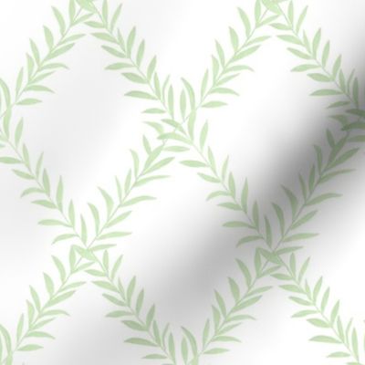 Small Leafy Trellis  Soft Green on White 