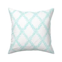 Small Leafy Trellis Aqua Blue on White 