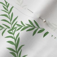 Small Leafy Trellis Green on White 