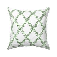 Small Leafy Trellis Green on White 