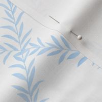 Small Leafy Trellis Sky Blue on White 