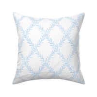 Small Leafy Trellis Sky Blue on White 