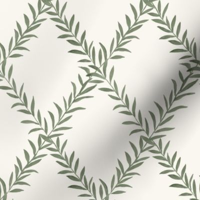 Small Leafy Trellis Kennebunkport Green on Cream 