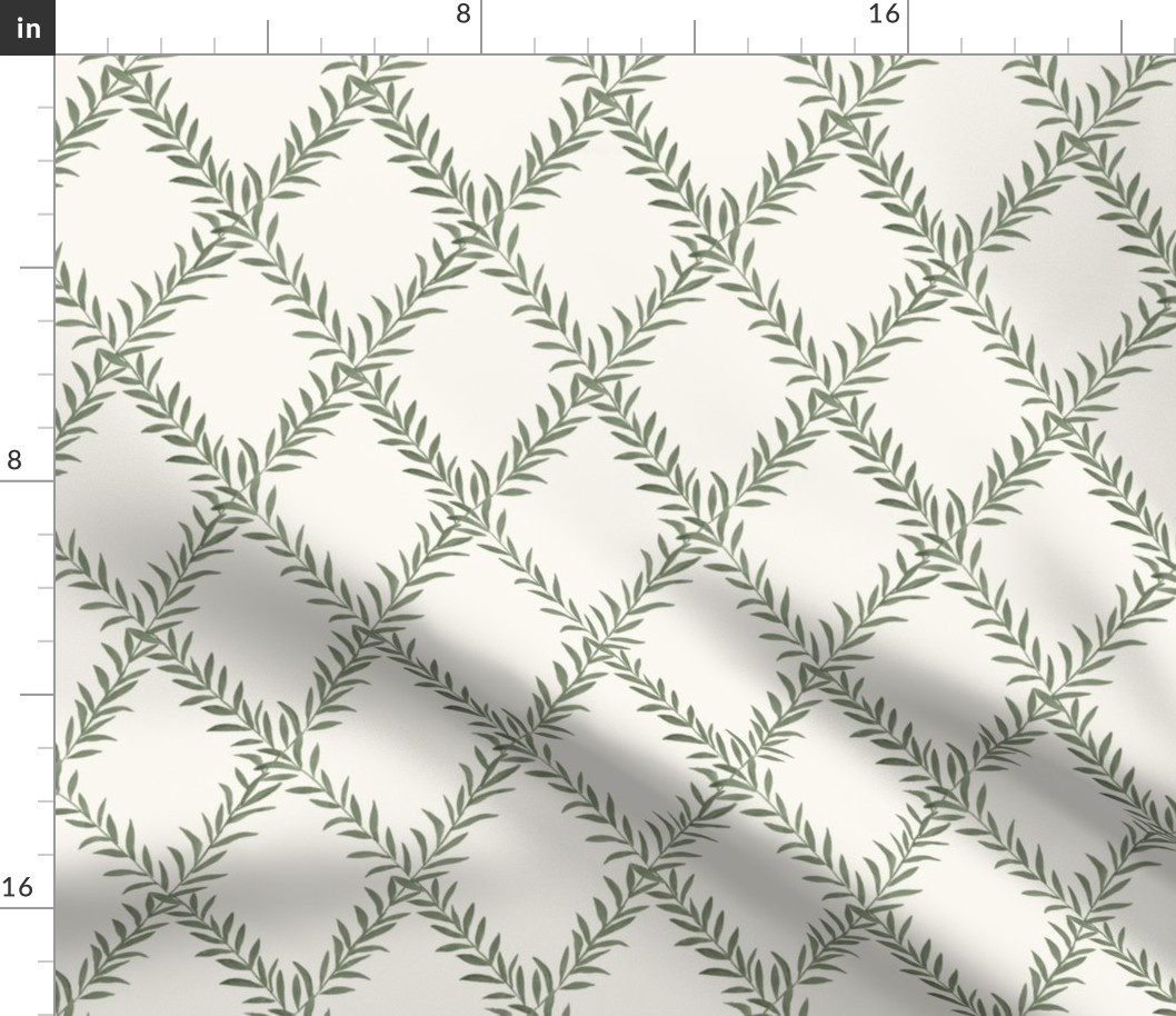 Small Leafy Trellis Kennebunkport Green on Cream 