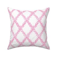 Small Leafy Trellis Hot Pink on White 