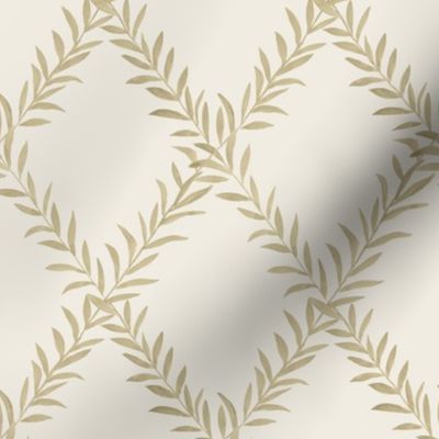 Small Leafy Trellis Tan on Cream