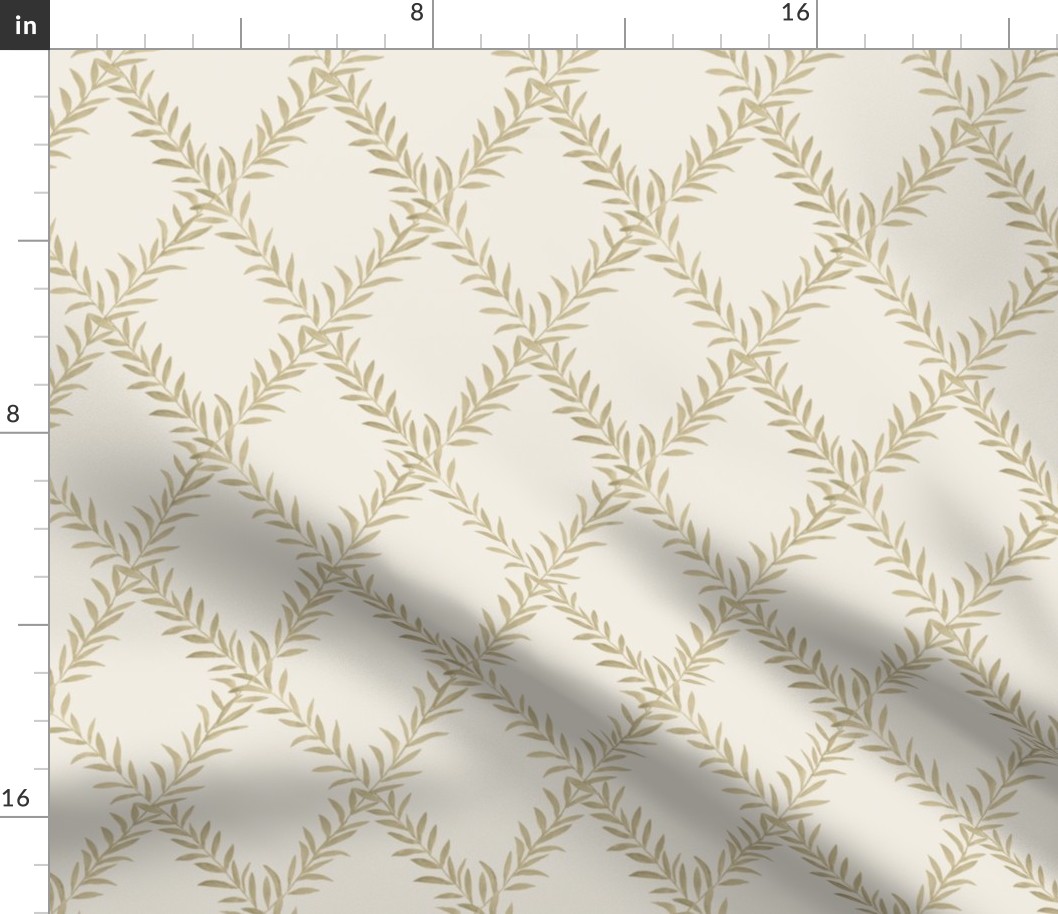 Small Leafy Trellis Tan on Cream