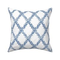 Small Leafy Trellis Blue on White 