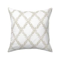 Small Leafy Trellis Beige on White 