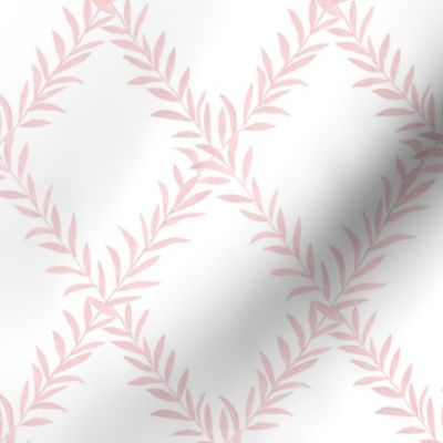 Small Leafy Trellis Petal Pink on White 