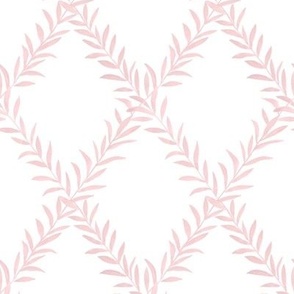 Small Leafy Trellis Petal Pink on White 