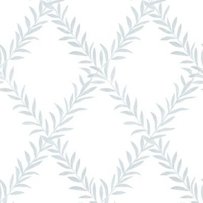 Small Leafy Trellis Soft Blue on White