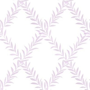 Small Leafy Trellis Lilac on White