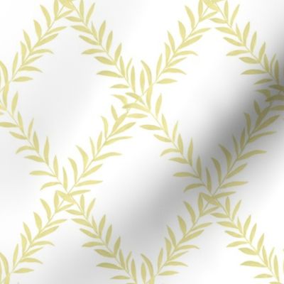  Small Leafy Trellis Golden on White 