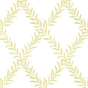  Small Leafy Trellis Golden on White 
