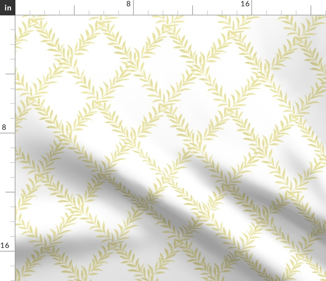  Small Leafy Trellis Golden on White 