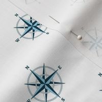 1.5" compass rose and rope in  navy and light blue on white