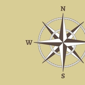 6" compass rose and rope in brown and white on tan