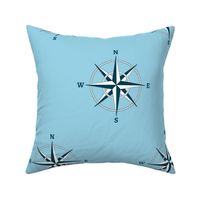 6" compass rose and rope in navy on light blue