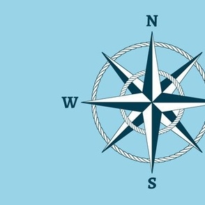 6" compass rose and rope in navy on light blue