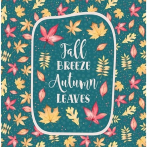 14x18 Panel for DIY Garden Flag Kitchen Towel or Small Wall Hanging Fall Breeze Autumn Leaves on Turquoise