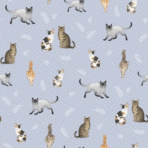 Cats on spotty and leaves smoke background - medium scale