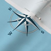 3" compass rose and rope in navy and white on light blue