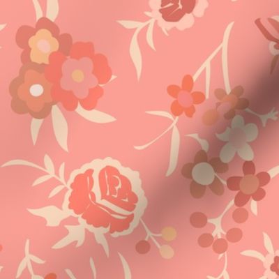 Vintage Peachy Blush Chintz Floral