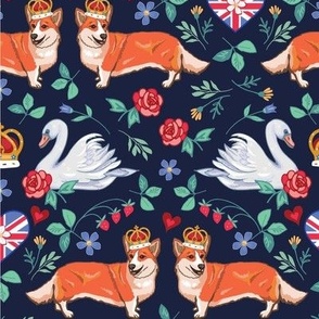 The Queens Corgis and Swans on Navy