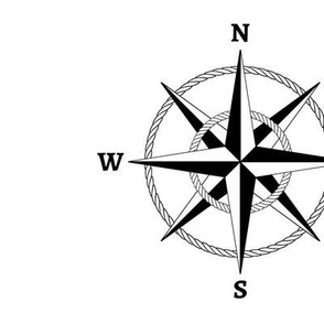 6" compass rose and rope in black and white