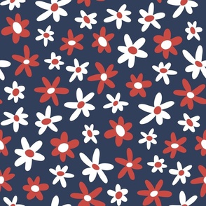 Just Daisies - red on navy blue