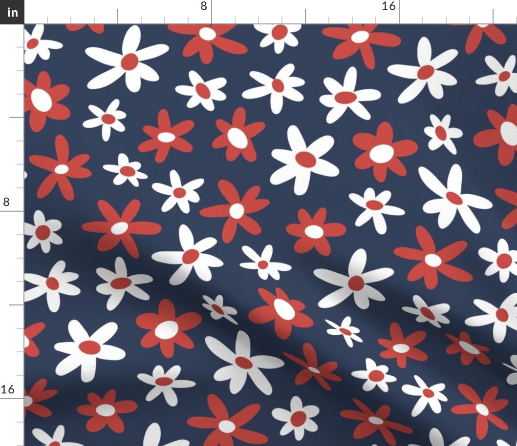 Just Daisies - red on navy blue