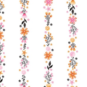 Pink and Orange Floral Stripes with Gothic Flowers - Pastel Halloween